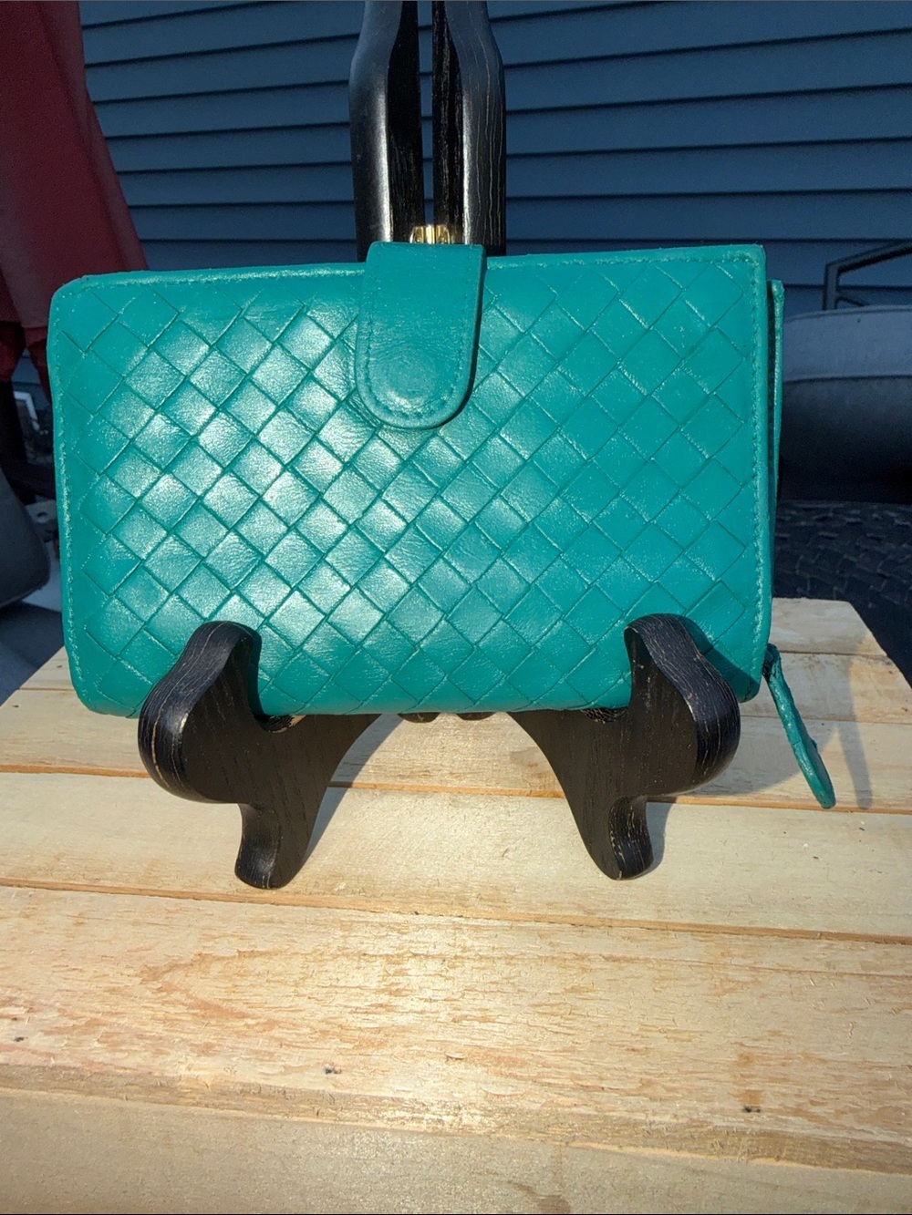 Teal Woven Leather Wallet - Unbranded